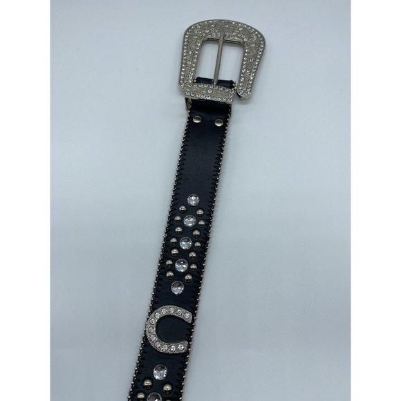 Women's Leather Rhinestone Western Belt Size S Black with Horse Shoes 50119 - Picture 5 of 9